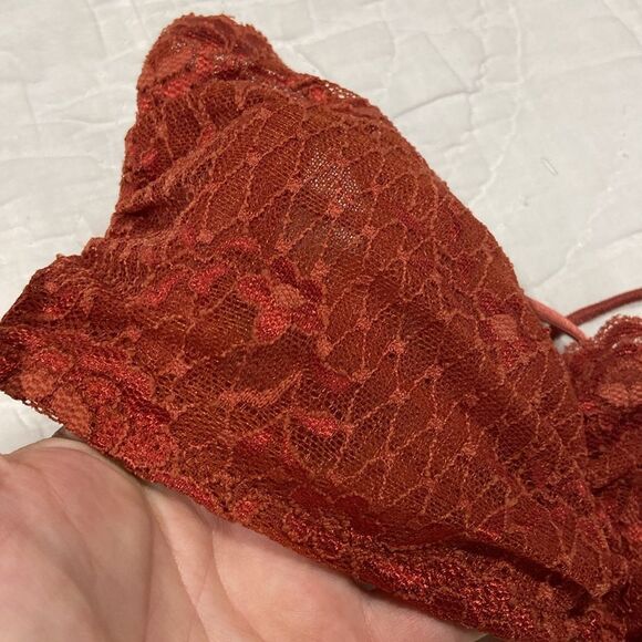 Free People Redish Orange Lace Bandeau with Ruched Detail size Small - Picture 5 of 7